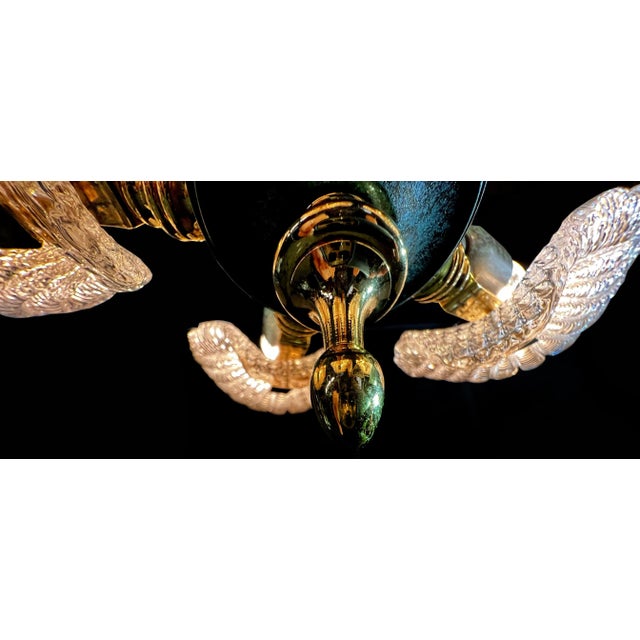 Italian Murano Chandelier Five Leaves with Golden Details, 1990s For Sale - Image 10 of 14