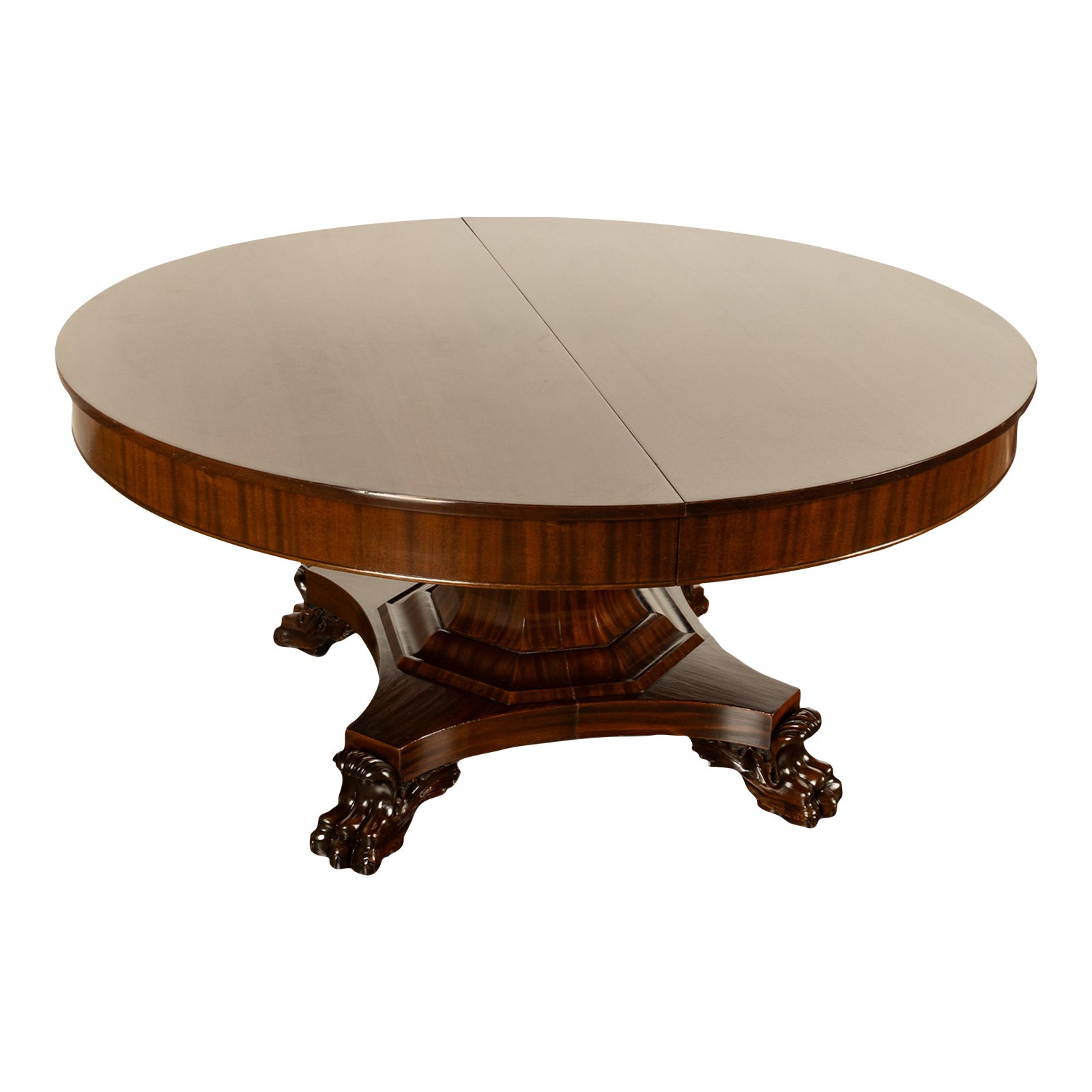 Antique American Empire Extending to' Mahogany Pedestal Dining Table