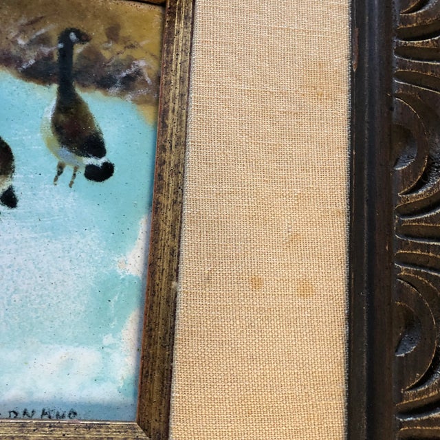 Wood Original Vintage Painted Copper Enamel Painting Canadian Geese For Sale - Image 7 of 9