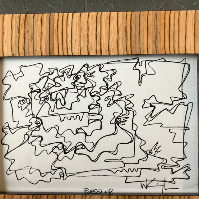 Abstract 1980’s 2 Original Wayne Cunningham Small Abstract Ink Drawings Vintage Tabletop Frames-Set of 2 For Sale - Image 3 of 5