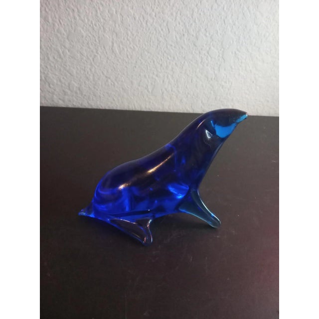 1980s 1980s Cobalt Blue Art Glass Sea Lion Figurine For Sale - Image 5 of 6
