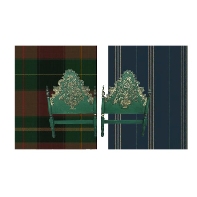 Gorgeous hand carved hand painted pair of twin headboards. Can be pushed together to form a one of a kind King headboard....