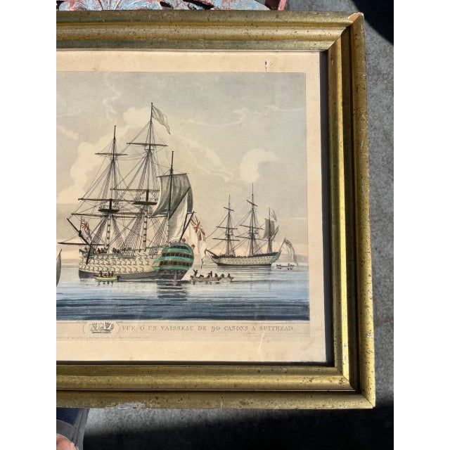 Antique Pair of English Maritime Colored Etchings, 1806. For Sale - Image 4 of 12