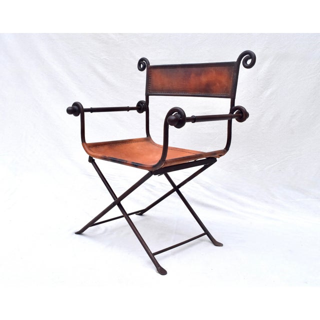 A Pair of Italian Savonarola Iron & Leather Campaign Chairs For Sale - Image 10 of 12