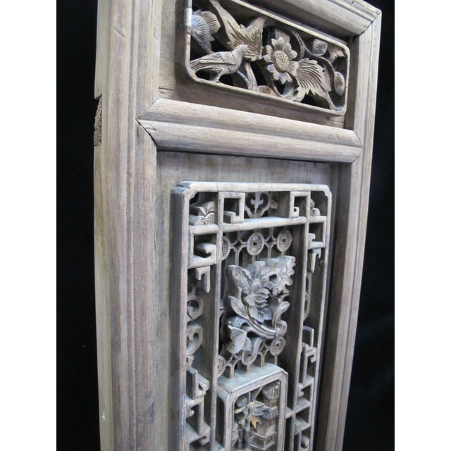 Chinese Carved Lattice Bird Pagoda Foo Dog Wood Window Shutter Screen Art Panel For Sale - Image 12 of 15