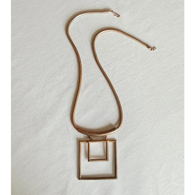 Vintage 1970s Brutalist Geometric Gold-Tone Pendant Necklace For Sale - Image 11 of 12