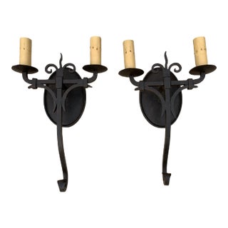 Late 20th Century Wrought Iron Wall Sconces – a Pair For Sale