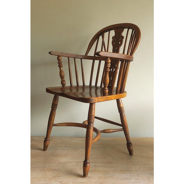 Wood Mid-Century Modern Lyre Back Windsor Elbow Armchair in Oak, 1960s For Sale - Image 7 of 13