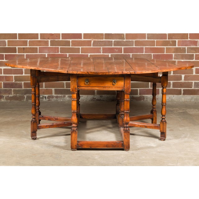 English 19th Century Pine Drop-Leaf Table with Oval Top and Turned Legs For Sale - Image 12 of 12