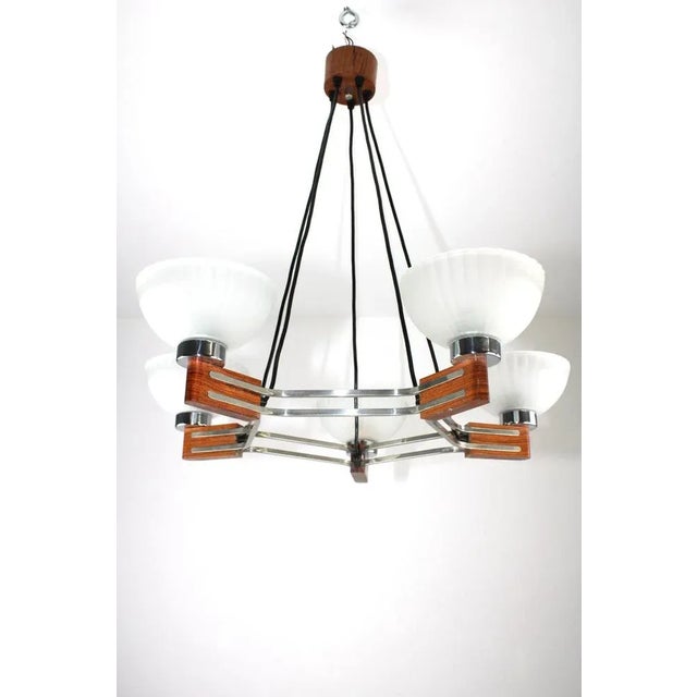 Art Deco Rosewood and Glass Chandelier, 1930s For Sale - Image 11 of 13