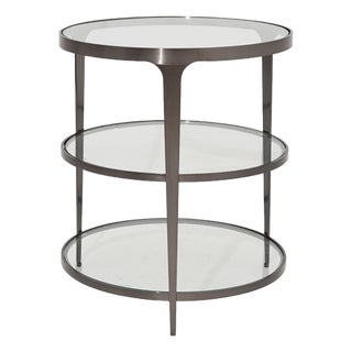 Matthew Izzo Home Vienna Gunmetal and Glass Top Three Tier Side Table For Sale