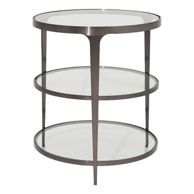 Matthew Izzo Home Vienna Gunmetal and Glass Top Three Tier Side Table For Sale