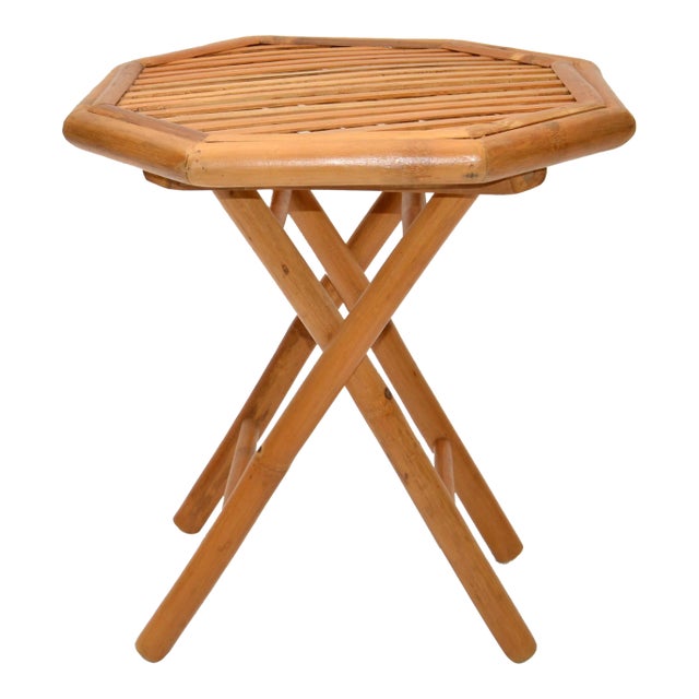Vintage Handcrafted Octagonal Bamboo Side Folding Table, Center Table 1970 For Sale