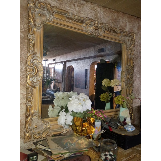 Coastal Grand 19th C. Satinwood Mirror - Massive Great Hall & Foyer Statement Piece Hand Carved Box Framework 65" X 54" For Sale - Image 3 of 4