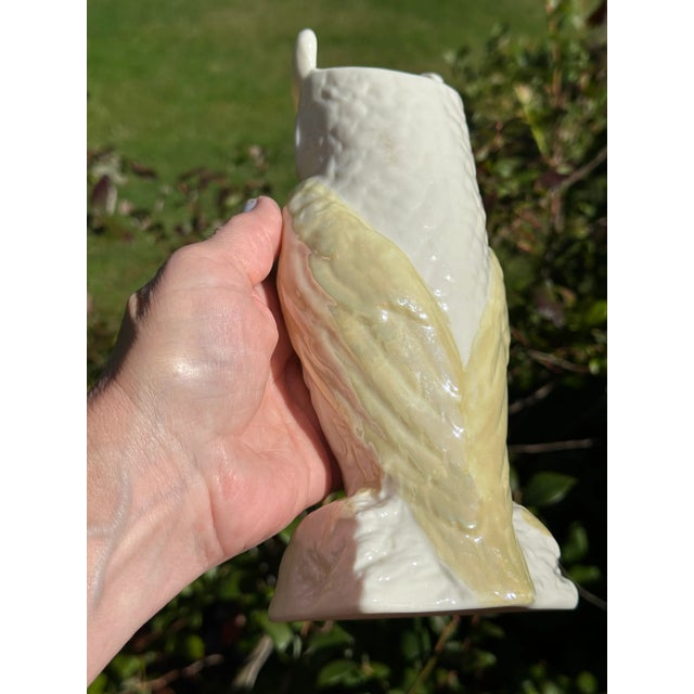 Belleek Owl Vase, Irish Porcelain, 8-1/4", 6th Mark (1965–1980), Cream With Yellow Pearl Accents For Sale - Image 9 of 10