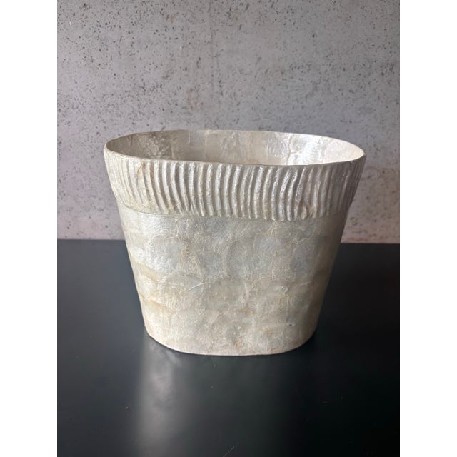 1980s Vintage 1980s Coastal Capiz Shell Wastebasket For Sale - Image 5 of 7