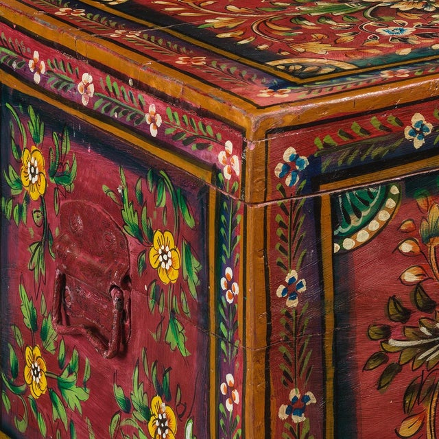 Oriental Red Painted Wooden Box, 1940s For Sale - Image 6 of 7