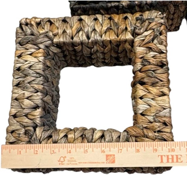 Brown Vintage Woven Natural Fiber Square Wall Shelves, Set of 3 For Sale - Image 8 of 9