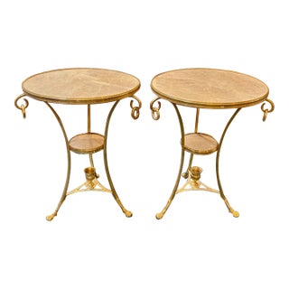 Pair of Vintage French Empire Style Bronze and Marble Gueridon Tables For Sale