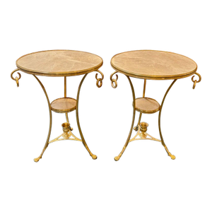 Pair of Vintage French Empire Style Bronze and Marble Gueridon Tables