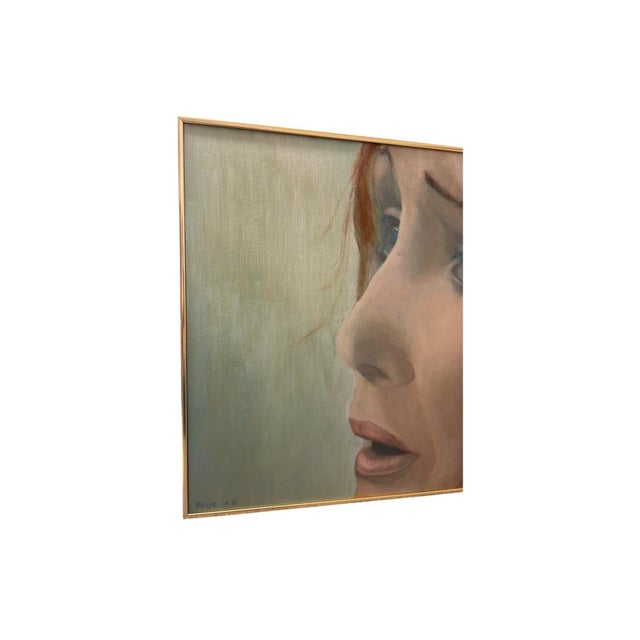 1970s Vintage Mid Century Modern 1970s Women Portrait Oil Painting Canvas For Sale - Image 5 of 7