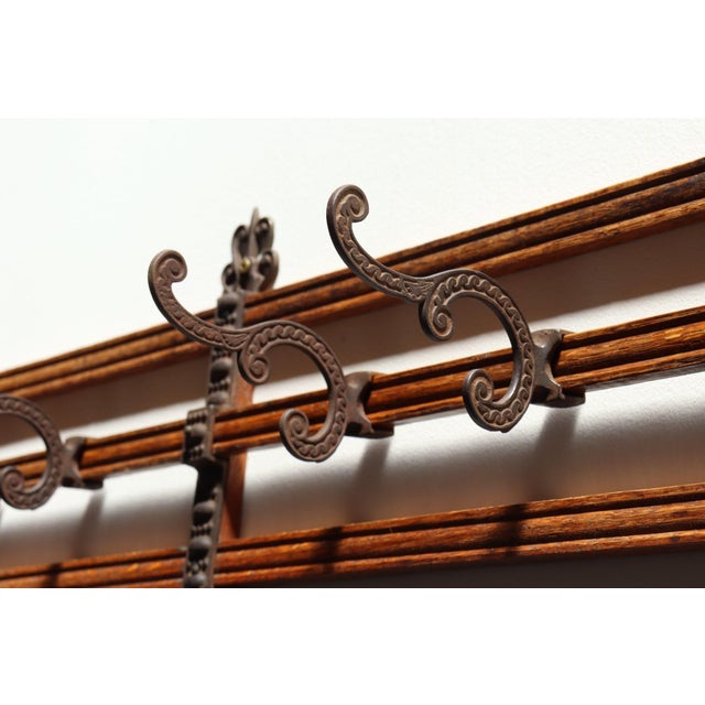 Antique Victorian Style Oak and Cast Iron Coat Rack For Sale - Image 9 of 17