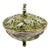 Vintage R. Capodimonte Italian Porcelain Covered Dish With Putti & Birds, Footed Green Gold Compote For Sale
