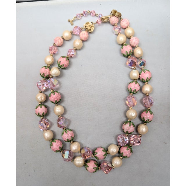 Metal Vintage 1960s Signed Vendome Pink Beaded Faux-Pearl Necklace For Sale - Image 7 of 11