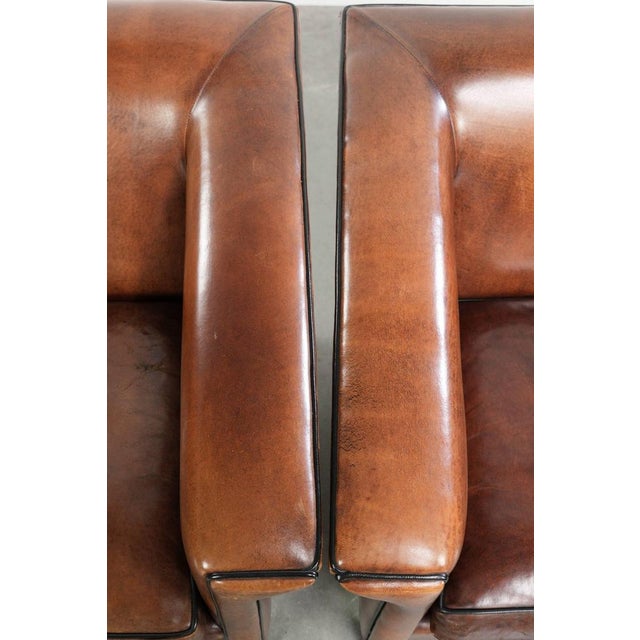 Brown Art Deco Club Chairs in Sheepskin Leather, Set of 2 For Sale - Image 8 of 16