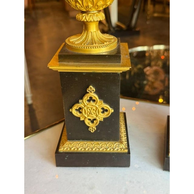 Pair of 19th C. French Bronze Urns For Sale - Image 4 of 6
