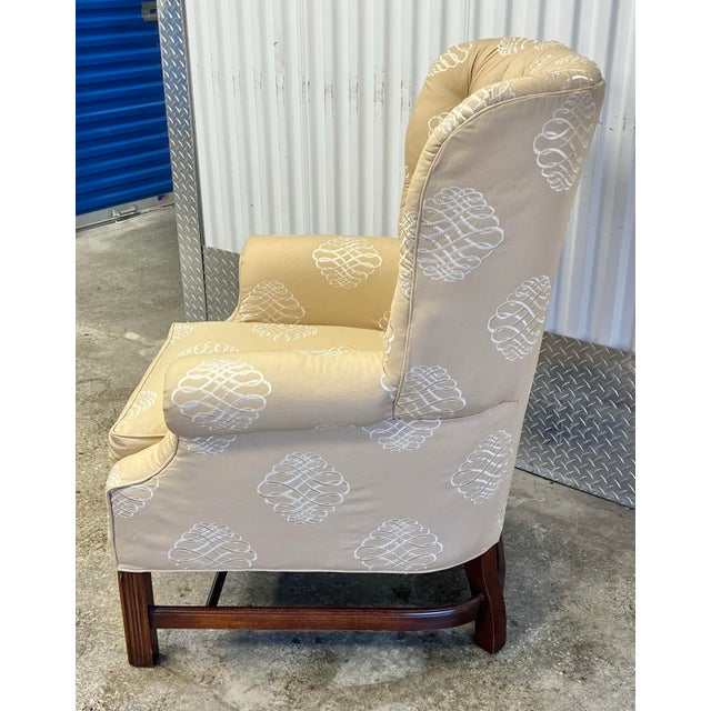 Ecru Henredon Tufted Back Chippendale Style Wingchair For Sale - Image 8 of 11