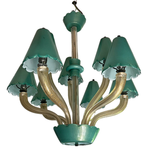 Murano Chandelier with Green Gold Leaf 24K, 1960s