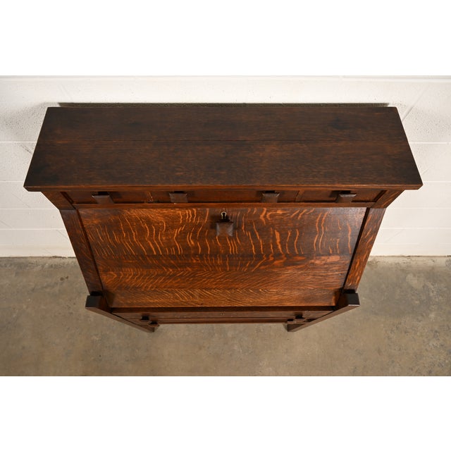 Stickley Brothers Style Antique Mission Oak Arts & Crafts Drop Front Secretary Desk, Circa 1910 For Sale - Image 14 of 17