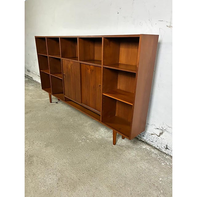Danish Teak Bookcase with Open Compartments and Sliding Doors, 1950s For Sale - Image 6 of 7