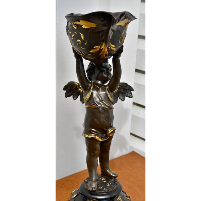 Antique Gilt Bronze Cherub Figure Holding Shell Form Centerpiece Bowl For Sale In Philadelphia - Image 6 of 18