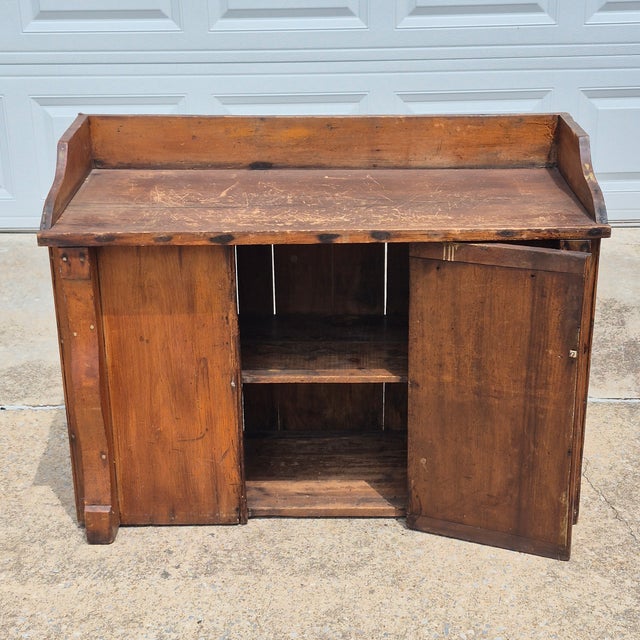 19th Century Antique Primitive Pine Wash Stand Cabinet Cupboard Rustic Farmhouse For Sale - Image 4 of 12