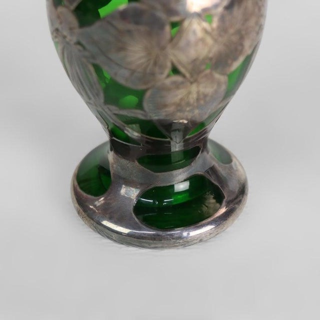 Antique Alvin Manufacturing Art Nouveau Foliate Sterling Silver & Emerald Glass For Sale - Image 6 of 6