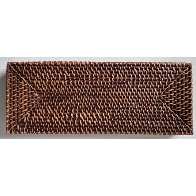 Woven Brown Rattan Rectangular Storage Catchall Tray For Sale - Image 4 of 6