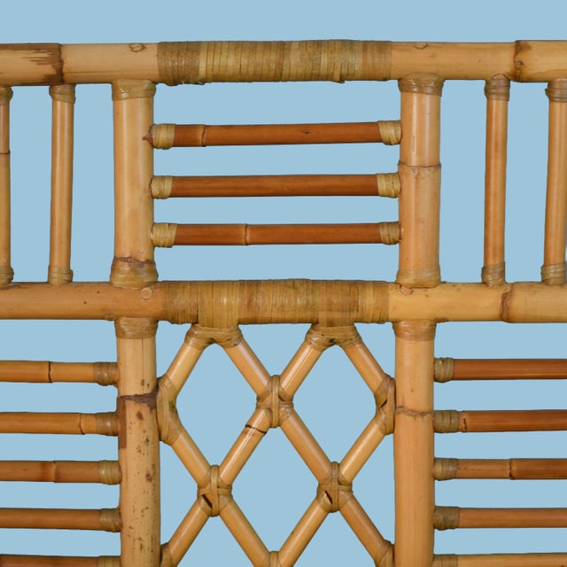 1970s Vintage Fretwork Burnt Bamboo Sofa For Sale - Image 5 of 7