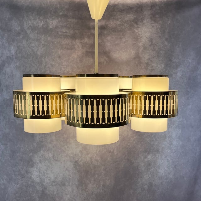 Six-Arm Chandelier by Bent Karlby for Lyfa, Denmark, 1970s For Sale - Image 13 of 18