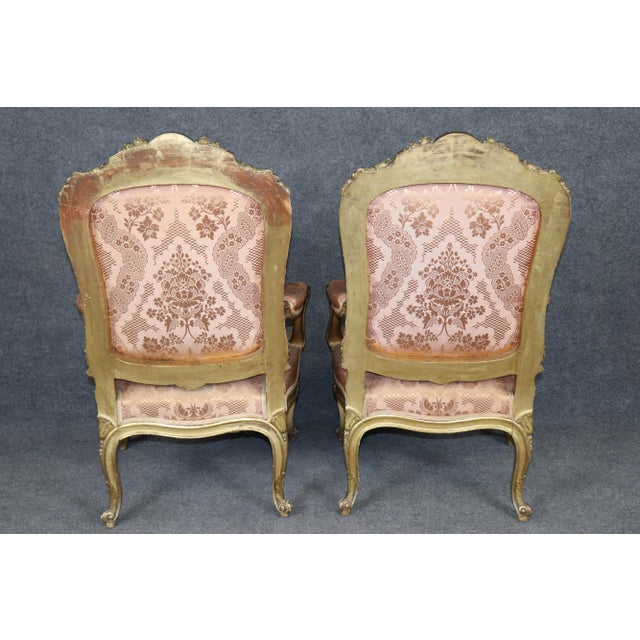 Late 19th Century Pair French Late 19th Century Louis Xv Style Carved Gold Gilt Armchairs For Sale - Image 5 of 17