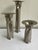 A fabulous set of 3 nickel brutalist vessels or candleholders by Thomas Roy Markusen. All three are signed with the...