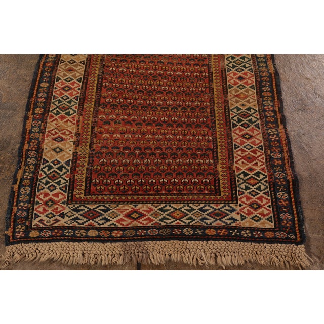 Late 19th Century 19th-Century Antique Soumak Rug Gometric Burnt Red and Beige All Over Pattern For Sale - Image 5 of 9