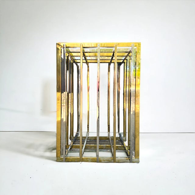 Metal 1970s Pierre Cardin Geometric Chrome & Brass Cage Dining Table For Sale - Image 7 of 11