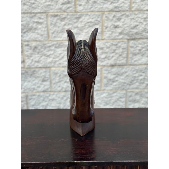 Mid 20th Century Large Hand-Carved Wood Horse Head Sculpture For Sale - Image 4 of 12