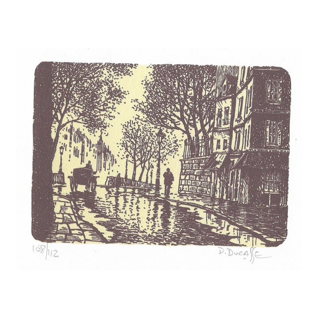 1950s Paul Ducasse Paris Street in the Rain Lithograph For Sale