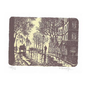 1950s Paul Ducasse Paris Street in the Rain Lithograph