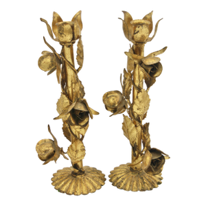 Vintage Italian Gold Gilded Tole Candlesticks