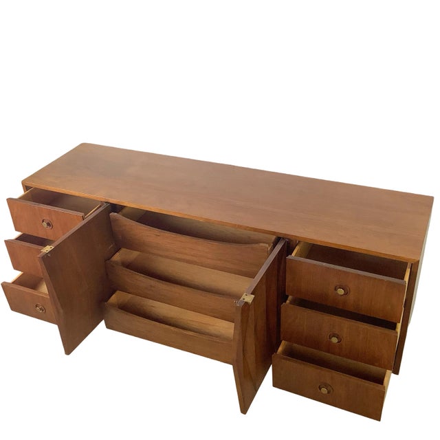 Brown American of Martinsville Harlequin Diamond Front Triple Dresser, MCM For Sale - Image 8 of 13
