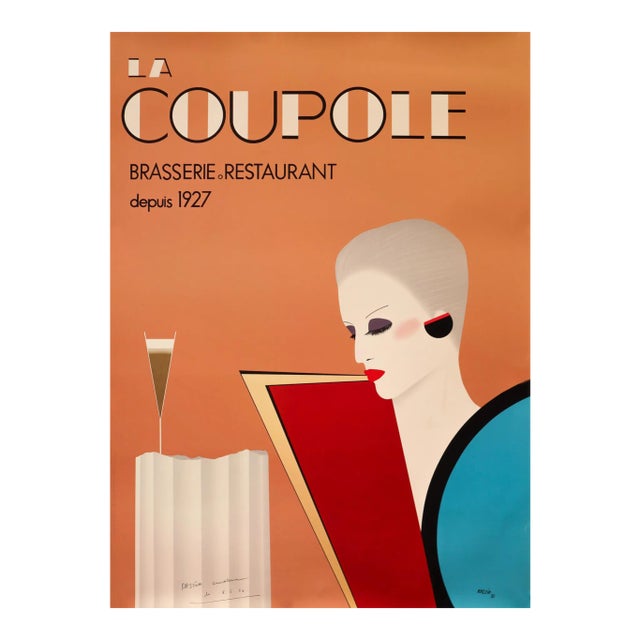 1982 French Restaurant Poster, La Couple Brasserie, Hand-Signed by the Artist For Sale